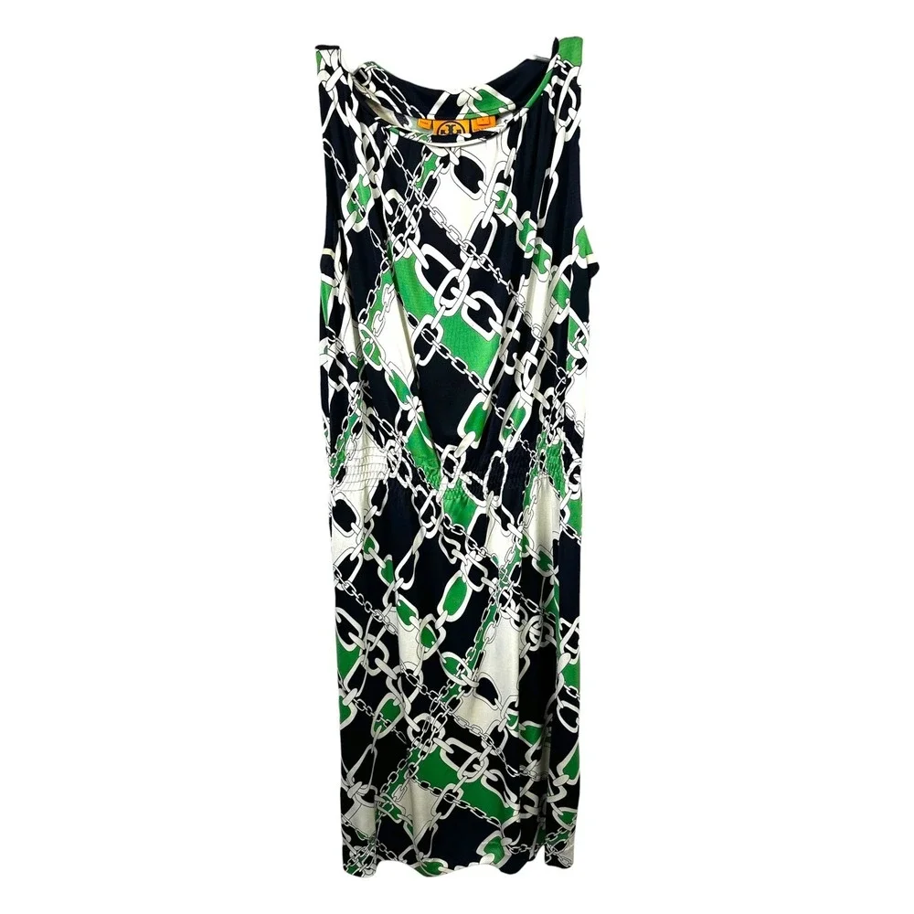 Tory Burch Small Dress Shift Chain Print Silk Sleeveless Beach Vacation 206